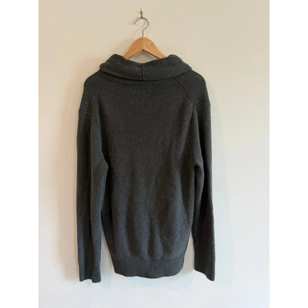 American Eagle Mens Shawl Collar Cardigan Sweater Gray Athletic Fit XL Cotton